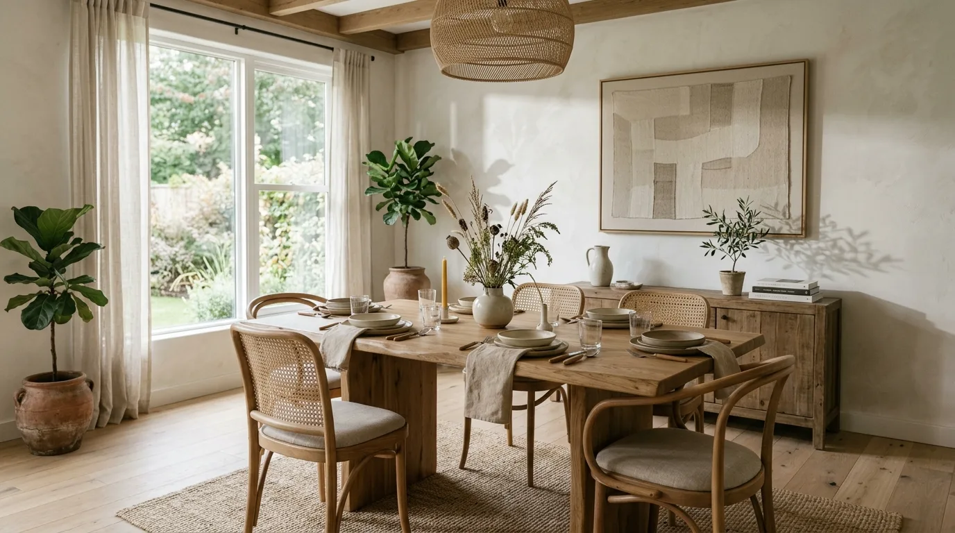 Keep the windows soft and filtered rather than stark inspiration for an organic modern dining room.
